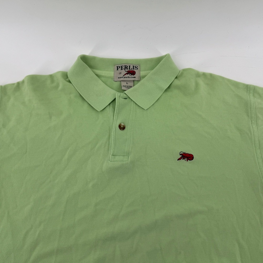 Perlis Golf Casual Polo Shirt Mens Large Green S/S Crawfish Logo Peruvian Cotton